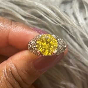 Diamonique Sterling Silver Canary Yellow Round Cut Ring Size 7